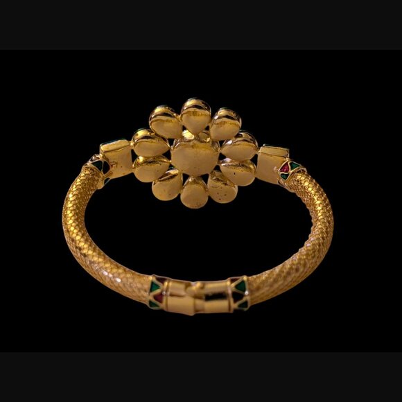 Kudan Gold Plated Ruby And CZ Hinged Bangle Bracelet 6.25" - Picture 5 of 12